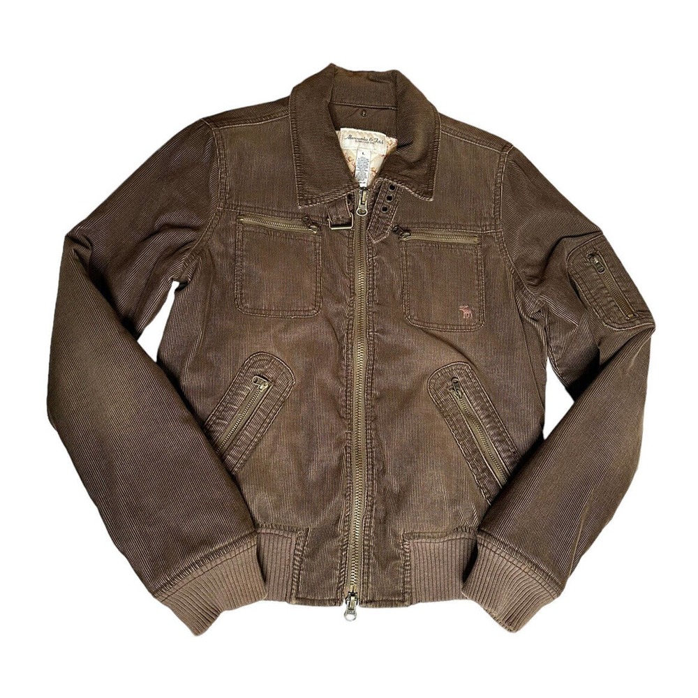 Vintage Y2K Abercrombie & Fitch Womens Brown Corduroy Bomber Jacket Coat Size L